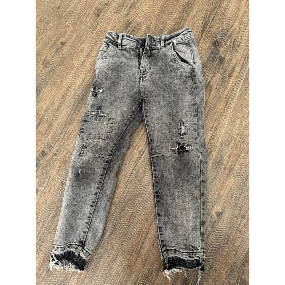 Kid Jeans Stonewashed Gray Black Distressed Size 6 Grunge Cool Hipster